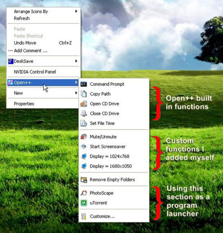 Open++ añade funciones al menú contextual de Windows