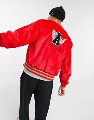 Chaqueta bomber tipo varsity color rojo