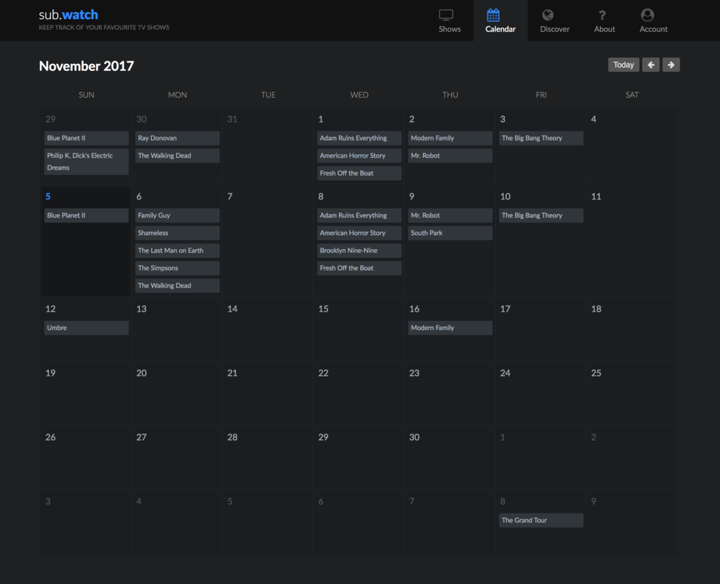 Subwatch Calendario