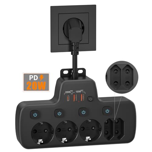 PD20W Ladron Enchufes Múltiple USB, Regletas Enchufes USB PD20W y Dual QC18W Carga Rápida