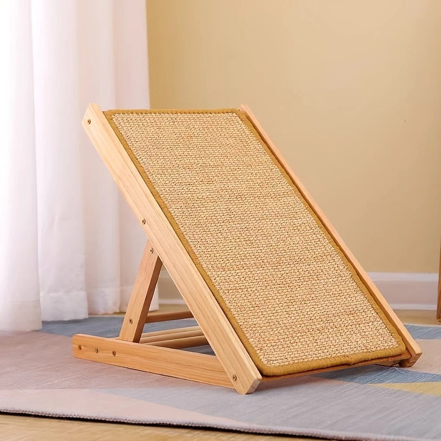 Tablero Rascador Ajustable de Madera Maciza para Gatos con Alfombra de Sisal, Escalera de Escalada Duradera de Múltiples Niveles para Gatos, Diseño Ahorra-Espacio para Gatos, Sistema de Escalada de Pared para Gatos