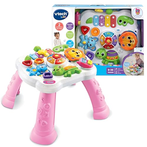 VTech-Baby Mesita Infantil Actividades Sensoriales rosa, Mesa de desarrollo para bebés, Múltiples juegos, Panel interactivo extraíble, Actividad musical y evolutiva, Regalo bebés +9 meses, Versión ESP