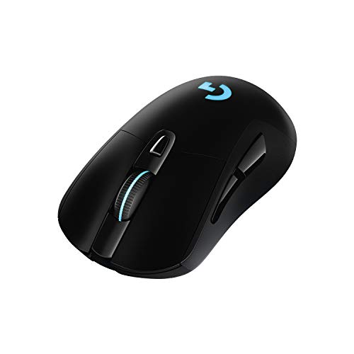 Ratón inalámbrico Logitech G703 LIGHTSPEED para juegos, sensor HERO 25K, 25.600 DPI, RGB, pesos ajustables, 6 botones programables, batería de larga duración, compatible con PowerPlay, PC/Mac, negro