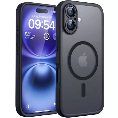 TOCOL Funda para iPhone 16, Funda Magnética para iPhone 16 6,1 Pulgadas [Protección Lente Cámara] [Protección Militar] Translúcida Mate Trasera, Titanio Negro