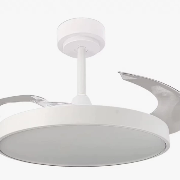 Ventilador de techo con luz LED 36W Blanco en 3 Temperaturas de Luz con Mando a Distancia -Motor DC Eficiente y Silencioso, 3 tonalidades, aspas desplegables retráctiles, 6 velocidades, control remoto, memoria, temporizador (ventilador-001 6990 D7)
