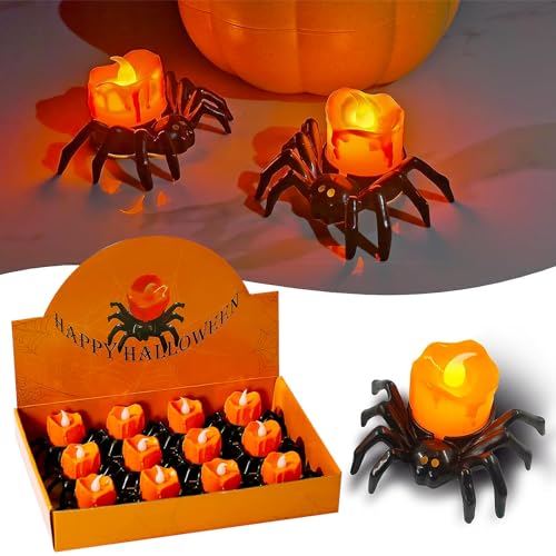 POWZOO Velas Halloween,Velas LED 12 Uds,Luz de arañas de Halloween