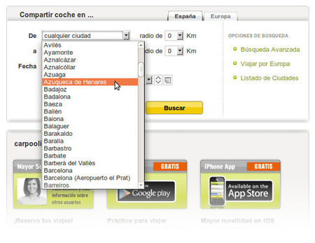 Menú de Carpooling
