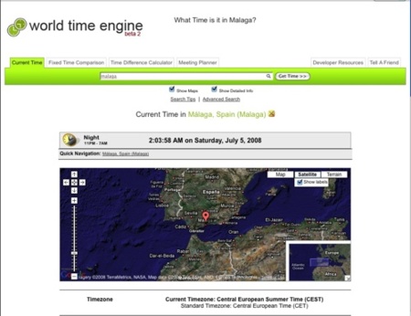 World Time Engine, comparaciones horarias mundiales