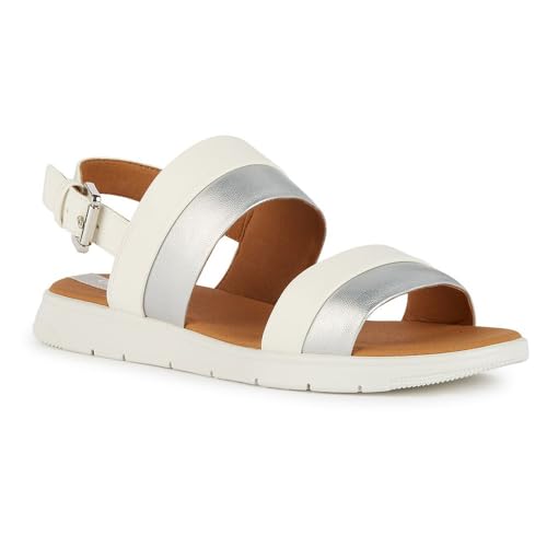 Geox D Dandra A, Sandalia Deslizante Mujer, Blanco y Plateado, 41 EU