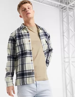 Sobrecamisa a cuadros grandes blancos y negros de franela gruesa de Abercrombie & Fitch