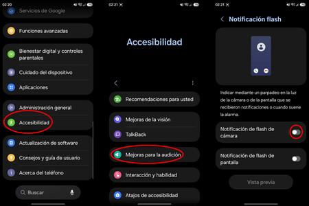 Galaxy Accesibilidad Flash