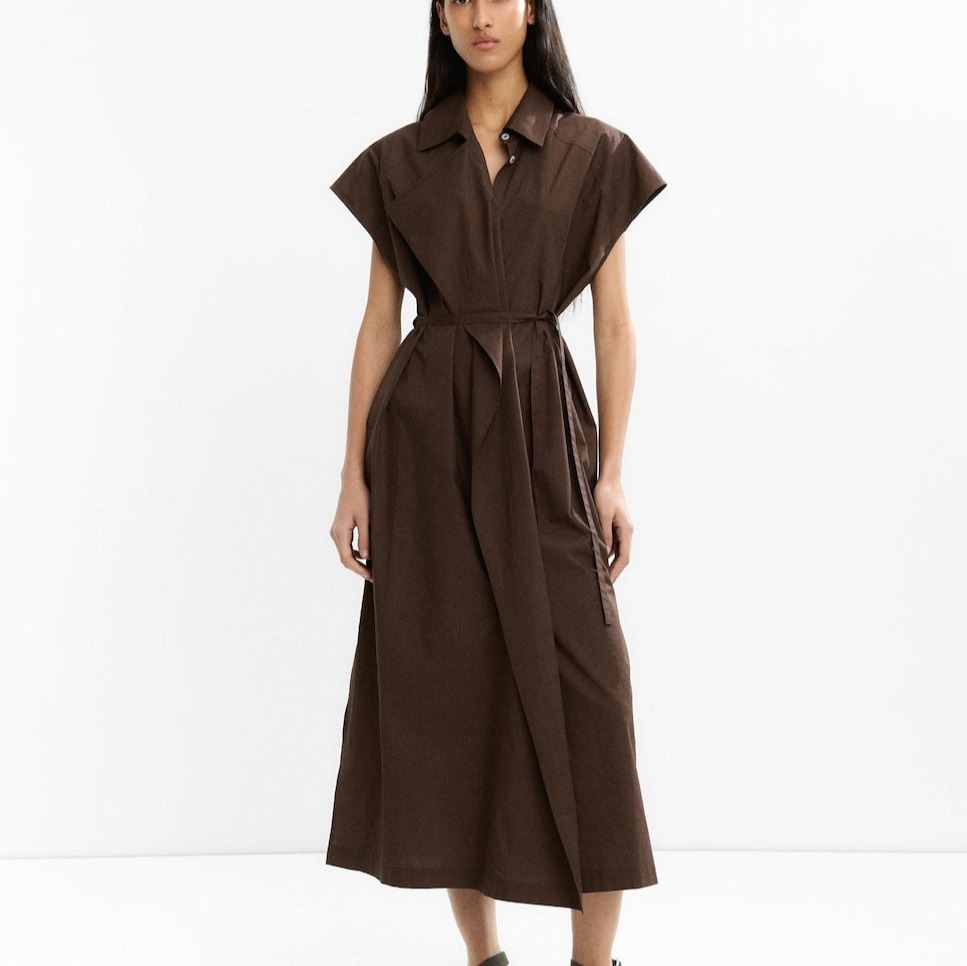 Parfois - Vestido 100% algodón camisero con volante frontal.