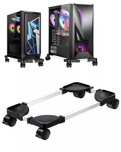 Soporte CPU, AkoaDa Soporte PC bajo Mesa Ordenador de Sobremesa, Soporte Torre Ordenador, Soporta hasta 25kg, Soporte para PC Ajustable Móvil con Rueda con Función de Bloqueo, Negro