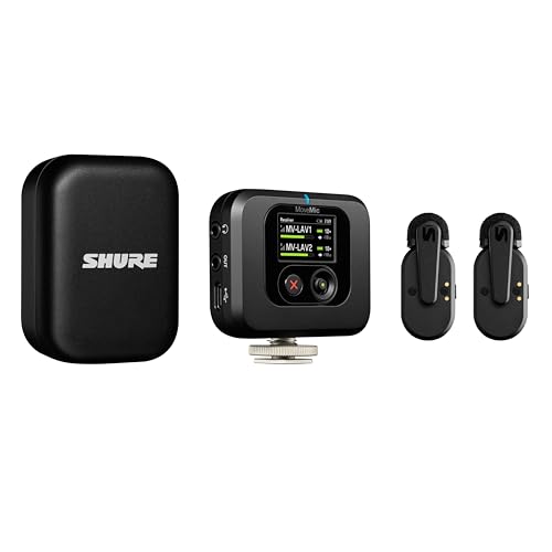 Shure MoveMic Two Kit- Pro Direct to Phone Micrófono inalámbrico Lavalier para iPhone y Android, Bluetooth Mini Mic, Carga de 24 horas, Configuración rápida, IPX4, Portable Clip Lavs (MV-TWO-KIT-Z6)