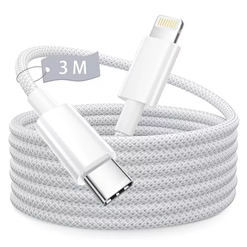 Cable iPhone 3M,[Apple MFi Certificado] Cable USB C a Lightning Largo cable Tipo C iPhone Carga Rápida Trenzado cable cargador iphone carga rapida para Apple iphone 14 13 12 11 Pro Max/XS/X/8/7/6/iPad