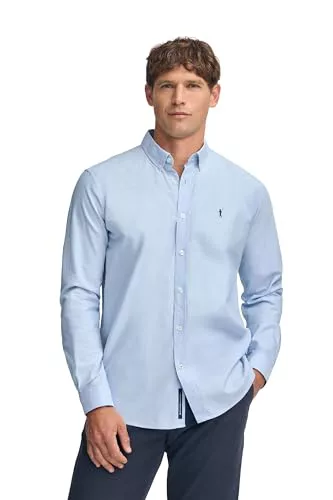 Polo Club Camisa Oxford Azul Celeste de Hombre con Logo Bordado 100% algodón