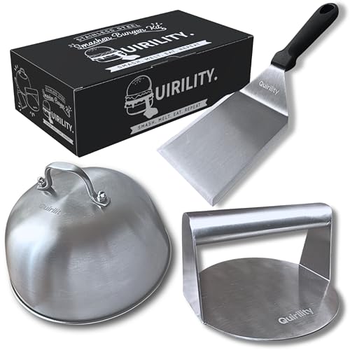 Quirility - Smash Burger Kit Profesional de Acero Inoxidable con Certificado EU Contacto con Alimentos - Smasher Hamburguesa - Prensa Hamburguesa - Aplastador de Hamburguesas