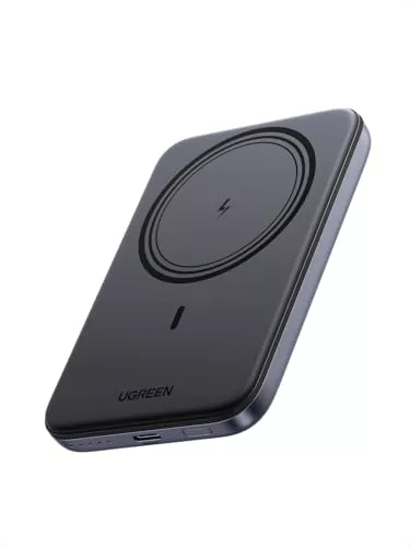 UGREEN Nexode Power Bank Magnético 5000mAh, Batería Externa Carga Rápida PD15W con Cable USB C, Cargador Portátil Inalámbrico Compatible con iPhone 17 Pro MAX Air/16/15/14/13/12 (Negro)