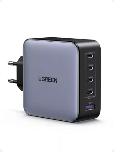 UGREEN Nexode Cargador de 5 Puertos 100W, Adaptador de Corriente GaNInfinity de Carga Rápida USB C Compatible con iPhone 17 Pro MAX Air/16-12 Series, Galaxy S25, Pixel, iPad, MacBook M3 M2 M1
