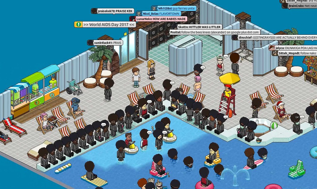 "La piscina está cerrada". Cuando jugadores de Habbo Hotel se adueñaron totalmente del juego con una redada y pelo afro