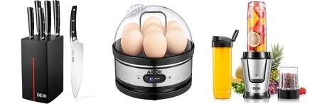 3 cupones de descuento para la cocina disponibles en Amazon: sets de cuchillos, cocedores de huevos y batidoras 