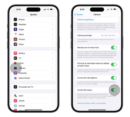 Ajustes Camara Iphone