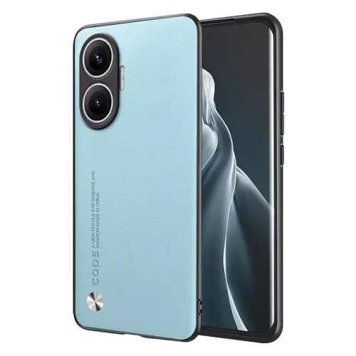 EASSGU Funda para Poco F7 (6.83" Inches), Carcasa de Teléfono de Estilo Empresarial con Respaldo de PU Cuero - Azul Claro