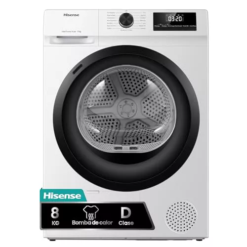 Hisense DHQE800BW2 - Secadora de Ropa, 8Kg, Clase D, Ancho 60cm, 16 Programas