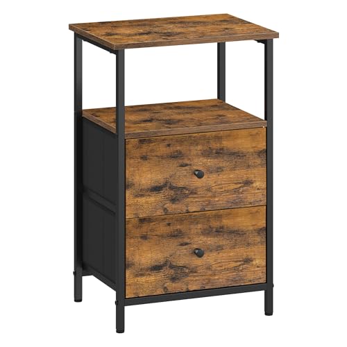 VASAGLE Mesita de Noche, Mesa Auxiliar con 2 Cajones de Tela, Mesilla Alta de 61 cm 