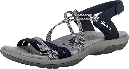 Skechers REGGAE SLIM TAKES TWO, Sandalias Mujer, Azul (Navy Gore/ Durabuck/ White Trim)