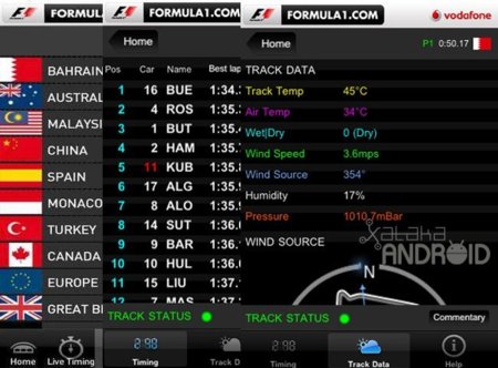 capturas de pantalla de la aplicación oficial de la Formula 1