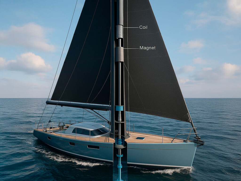 Un español ha patentado un mástil que transforma viento y olas en electricidad. Su invento desafía al diésel en los barcos