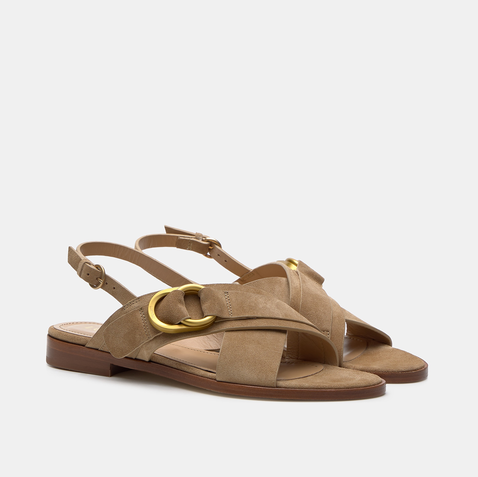 Sandalias planas Nylo de tiras de mujer de piel Marrón claro Lottusse