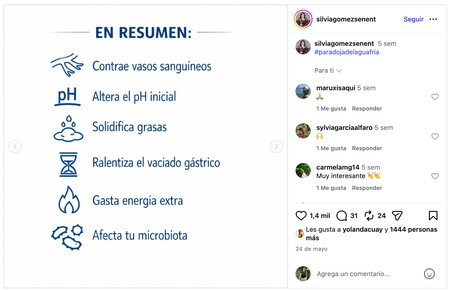 Silvia Gomez Beber Algua Muy Fria Comiendo