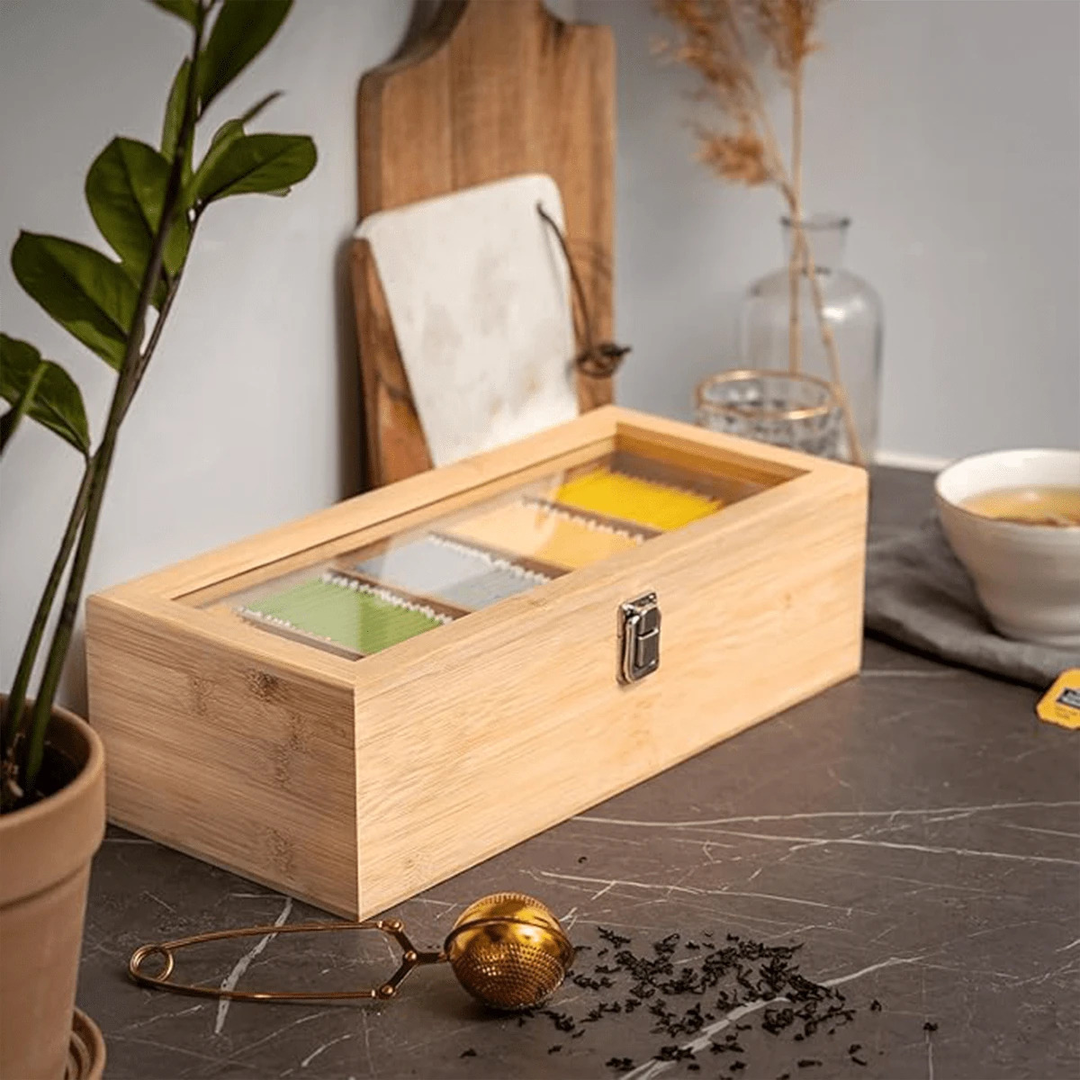 Caja organizadora de bambú con 5 espacios 