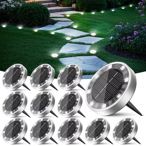 Peasur 12 Paquetes Luces Solares LED Exterior Jardin Suelo,8 LED Luz Solar Exterior Jardin