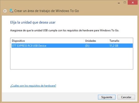 Seleccion unidad Windows To Go