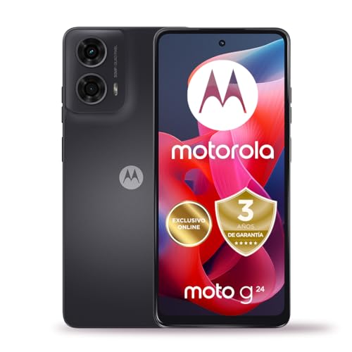 Moto g24, 4/128, garantía 3 años, Pantalla HD+ 6,56" y 90 Hz, Sistema de cámara de 50 MP Macro Vision, Dolby Atmos®, Android 14, batería 5000 mAh con TurboPower™ 15, Dual SIM, Incluye Funda, Gris