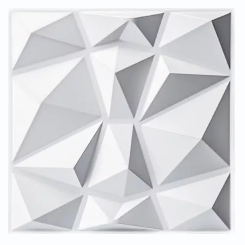 Art3d Lote de 33 piezas decorativos 3D para pared con forma de diamante, blanco mate, 30 x 30 cm, de PVC irrompible, reciclable, impermeable, inodoro, pintable