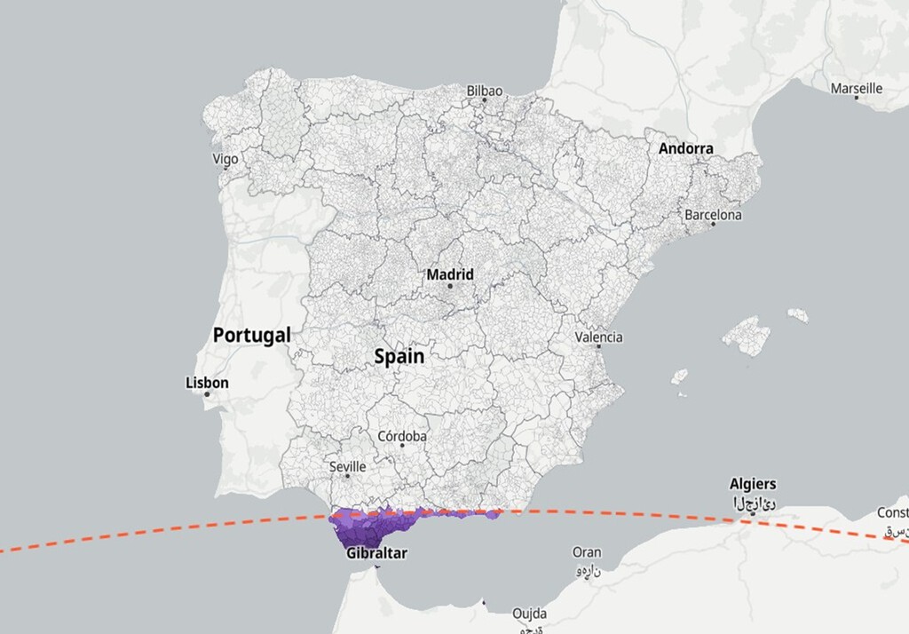 El mapa del eclipse total de Sol de 2027, organizado por municipios: esta vez el 100% se desplaza al sur de España