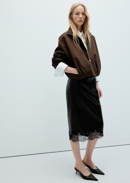 Faldas Efecto Piel Tendencia Otono Mango Midi Bonitas Elegantes Oficina