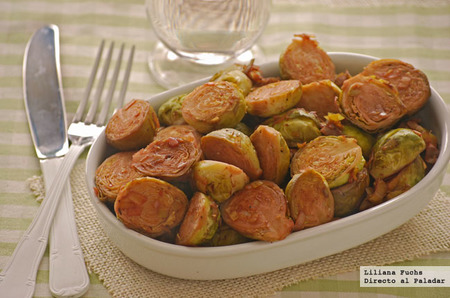 Coles de Bruselas a la naranja sanguina. Receta vegetariana