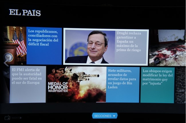 Así se ven las noticias en la aplicación de El País en un Samsung Smart TV