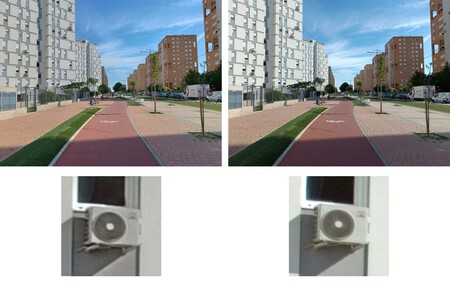 Cámara principal en modo "normal" de 12 Mpx (izda.) y modo de 108 Mpx (dcha.)