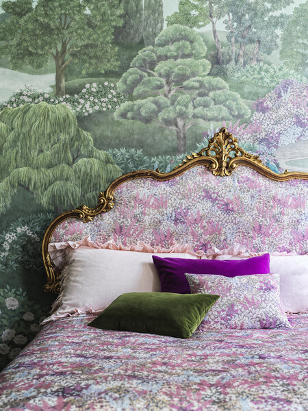 Cole Son The Gardens Vol Ii Fabrics Petite Fleur Satin F121 1006 With Colour Box Velvets F121 5025 F121 5028 And Idyll 120 1003 Wallpaper Rgb
