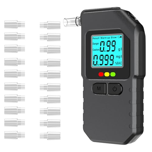 Dusefogo Alcoholímetro Homologado DGT, Test de Alcoholemia con Pantalla LCD y 20 Boquillas, Alcolimetros Personal para Uso Doméstico y Profesional Comprobador de Alcohol
