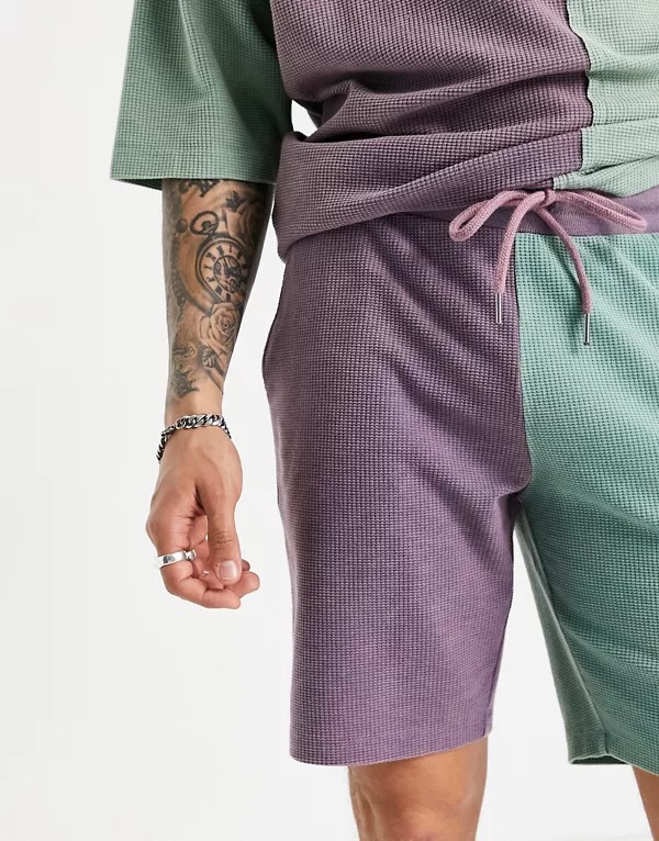 Shorts de corte slim y diseño color block de punto de arroz de ASOS DESIGN (parte de un conjunto)