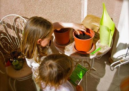 Plantando flores para mamá