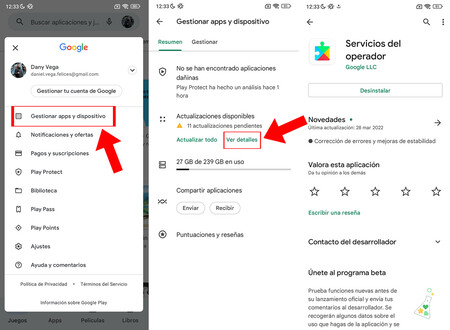 Actualizar los servicios de Google