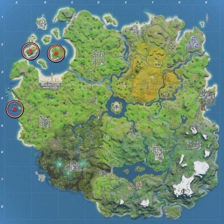 Visita Coral Cove, Conglomerate Cabin y Impact Zone sin nadar en el mismo juego. solución 2 Fortnitecala